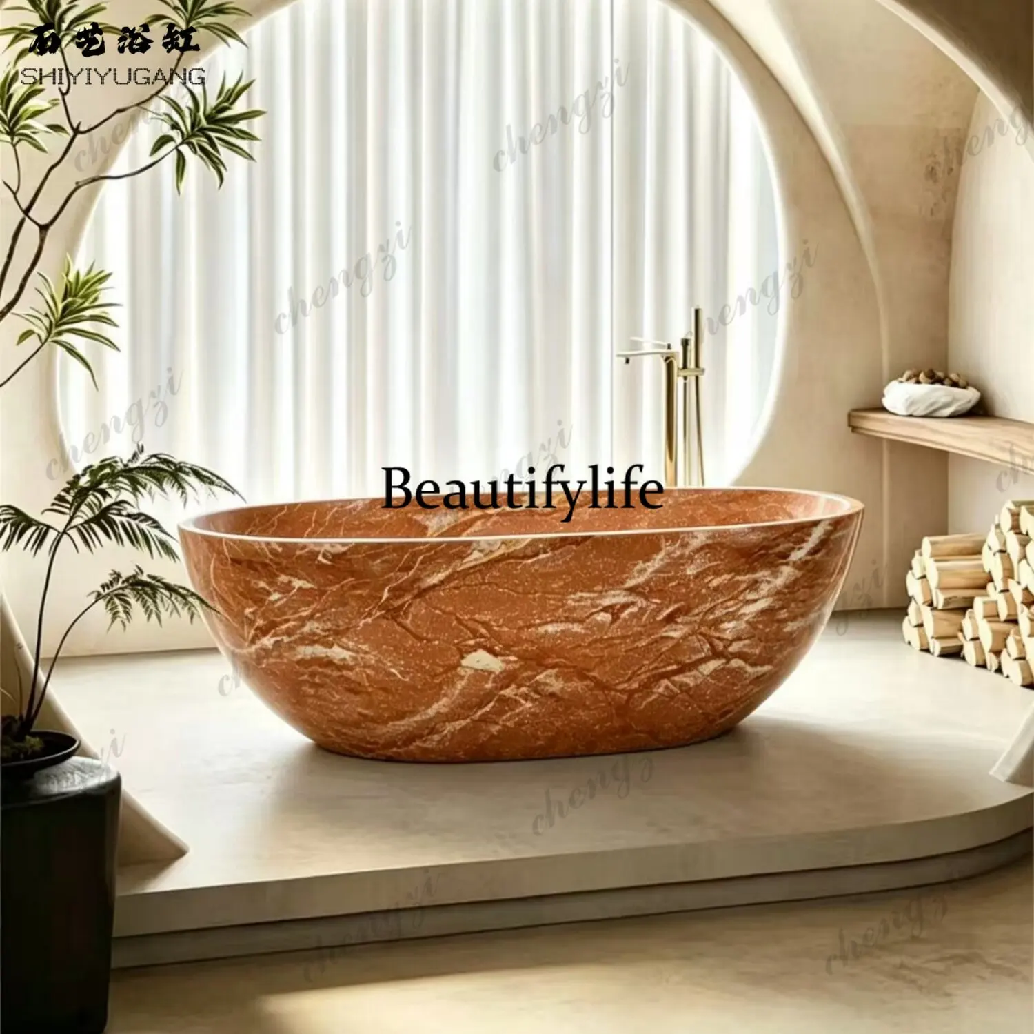 Artificial stone oval art bathtub B & B hotel engineering freestanding marble pattern double bath