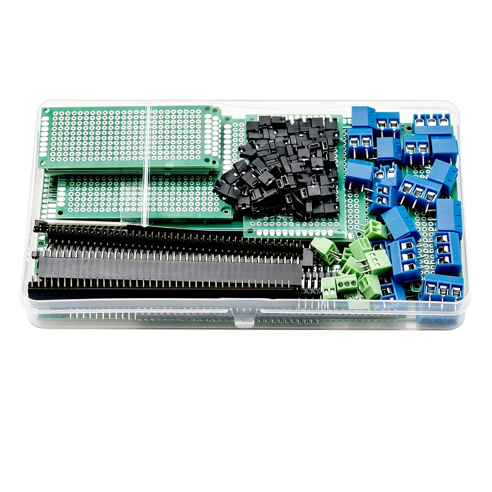 169Pcs PCB Prototype Perf Board Kit 2.54mm Pitch 40 Pin Single Row Male Female Pin Header and Screw Terminal Block Connector Set
