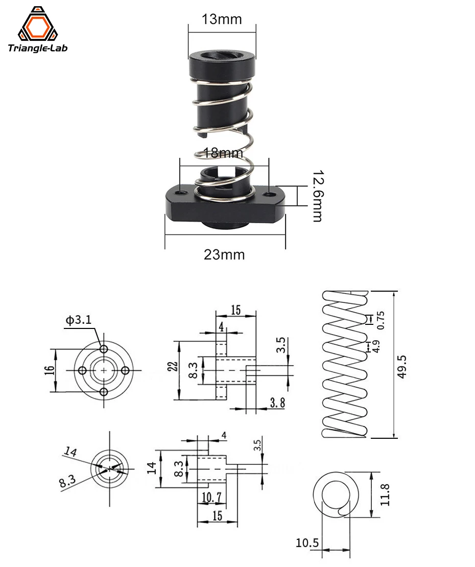 Trianglelab Tr8 T8 Gewindespindelmutter POM Anti-Spiel-Muttern Selbstschmierend für Ender 3 ENDER 5 Prusa MK3S CR10 VORON 3D-Drucker – Detail 2