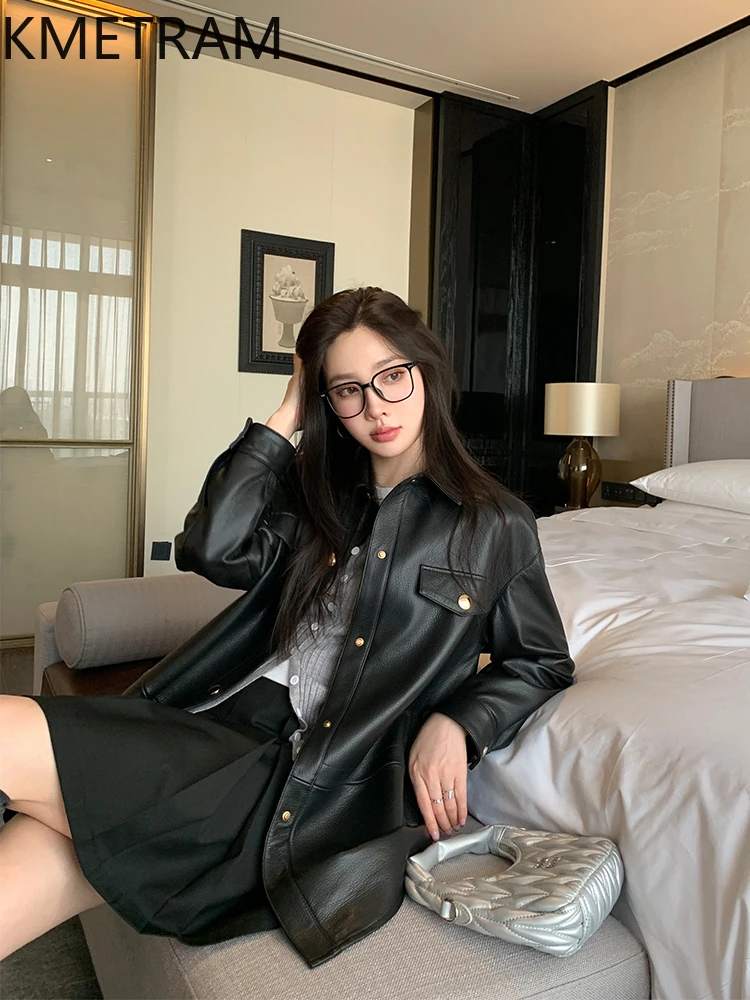 100% Top Layer Sheepskin Jacket Woman Black Mid Length Genuine Leather Jackets New in Outerwears Fall Clothes 2025 Women кожанка