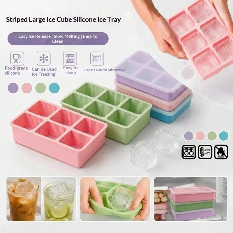 Silicone Striped Ice Cube Mold Large Size Easy Demould Reusable Ice Tray For Home Bar Cocktail Beverage Drinks Making