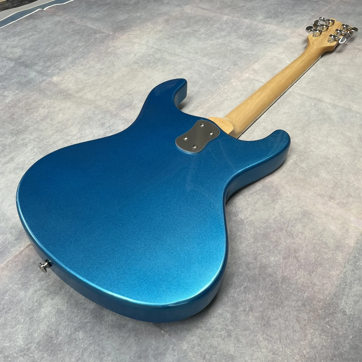 Metallic blue 6-string guitar, rosewood fingerboard electric guitar, white hardware guitar view 6