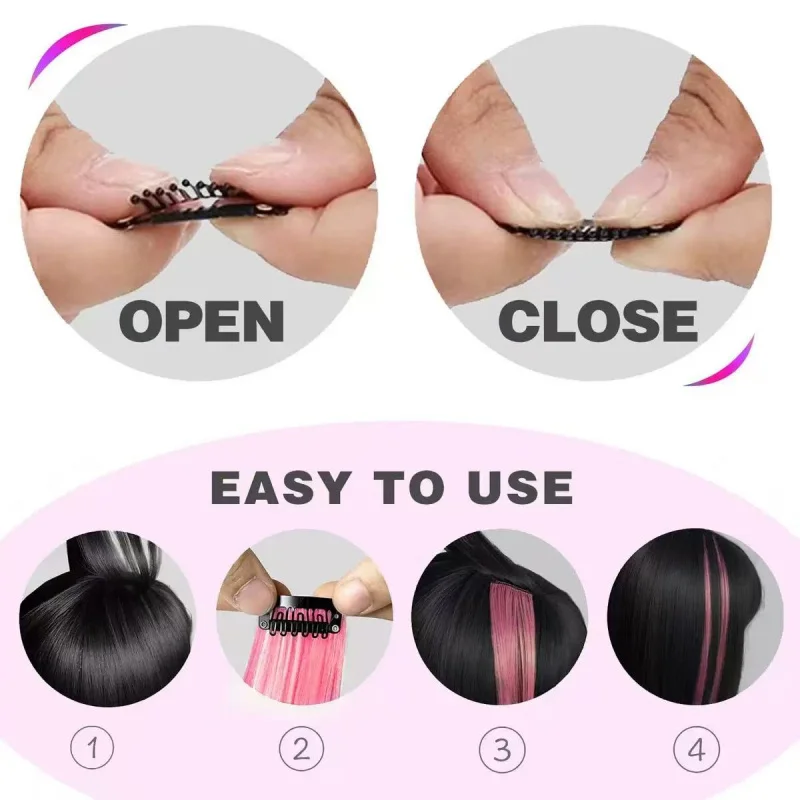 Extensiones de cabello con brillo de tres colores en degradado, con clip, sintéticas, resistentes al calor 3