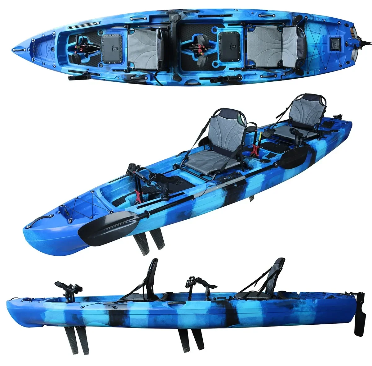 4.1m Maneuverability Security Two Person Cheap Fishing Pedal Kayak For Sale, Open Kayak,double seat FLAP pedal kayak