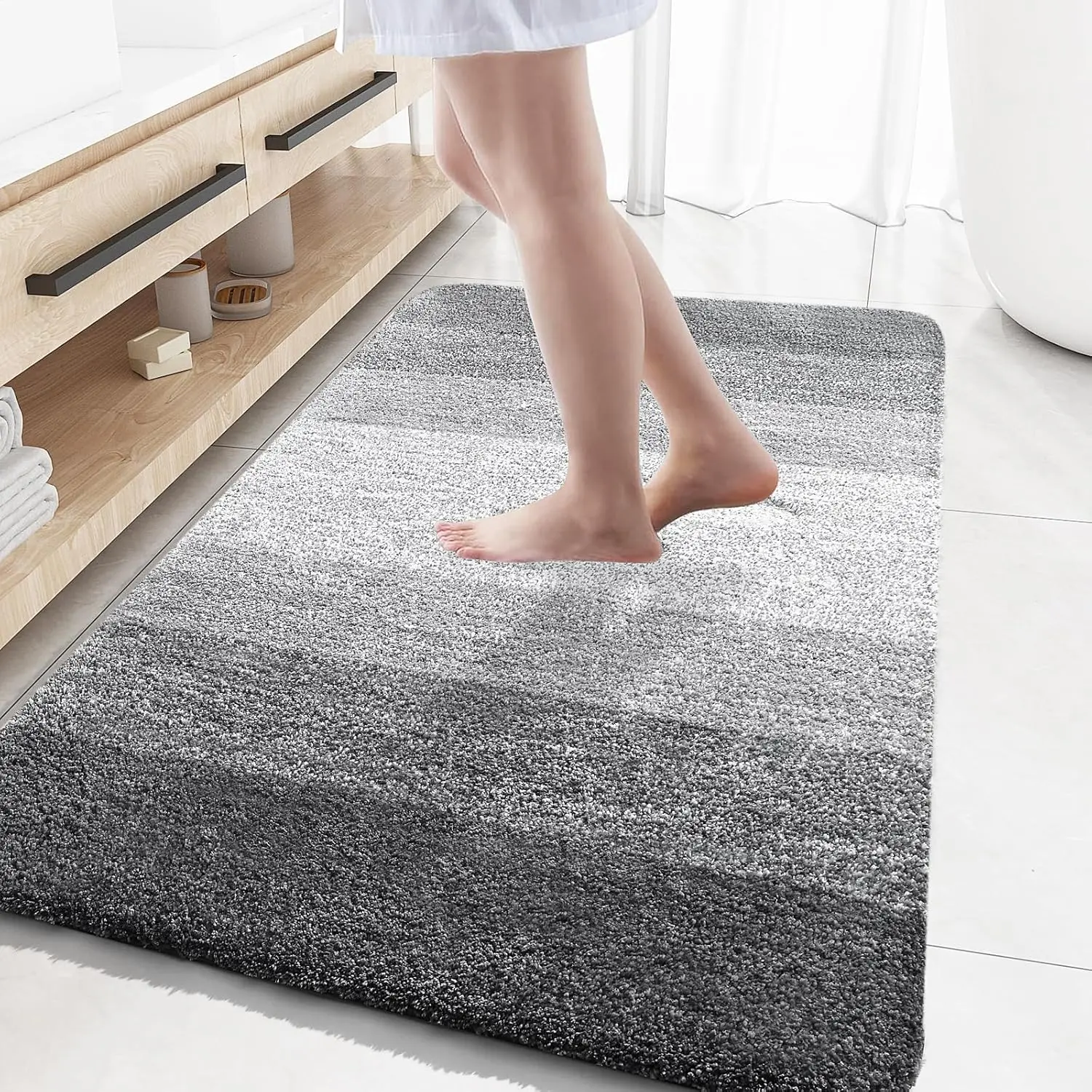 

Extra Soft Microfiber Bathroom Rug Mat 59x35, Quick Dry Absorbent with Rubber Backing for Shower Tub Floor Home Decor Grey