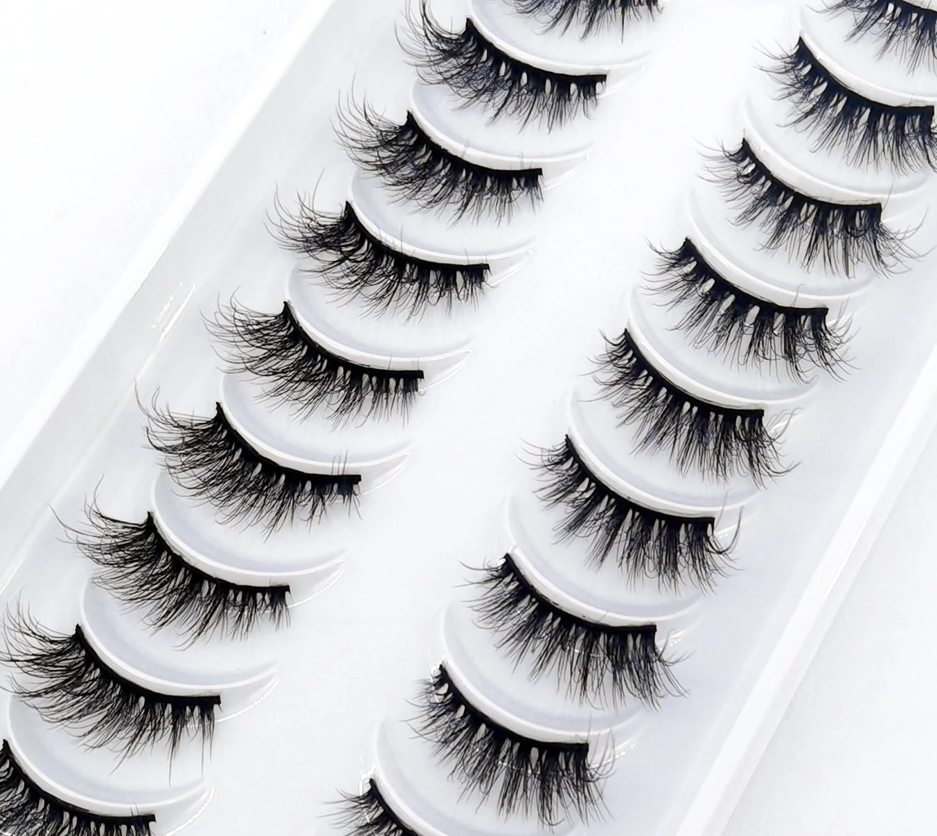 天然ミンクつけまつげ,10ペア,3Dクロス,手作り,メイクアップツール,エクステンション