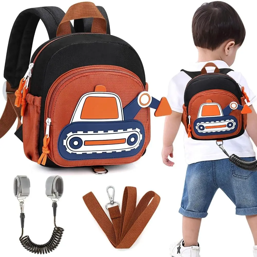 New Children Harness Toddler Leash Backpack Anti Lost Wrist Link Excavator Design Travel Rucksack Mini Back Pack