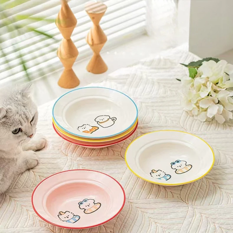 Gato de cerâmica grande diâmetro enlatado placa de comida de gato bacia de arroz anti-knock tigela de água de gato tigela de comida de gato suprimentos para animais de estimação