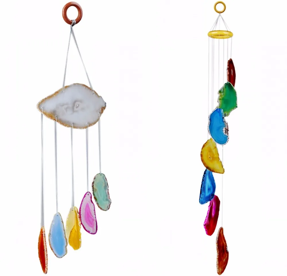 TUMBEELLUWA Multi-color Agate Slices Wind Chime Home Decoration,Crystal Collection