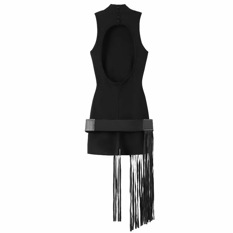 American Retro Black Jumpsuit Women Gothic Punk Style Playsuits Summer New Hollowed Out Backless Chic Design Sexy Women Clothing