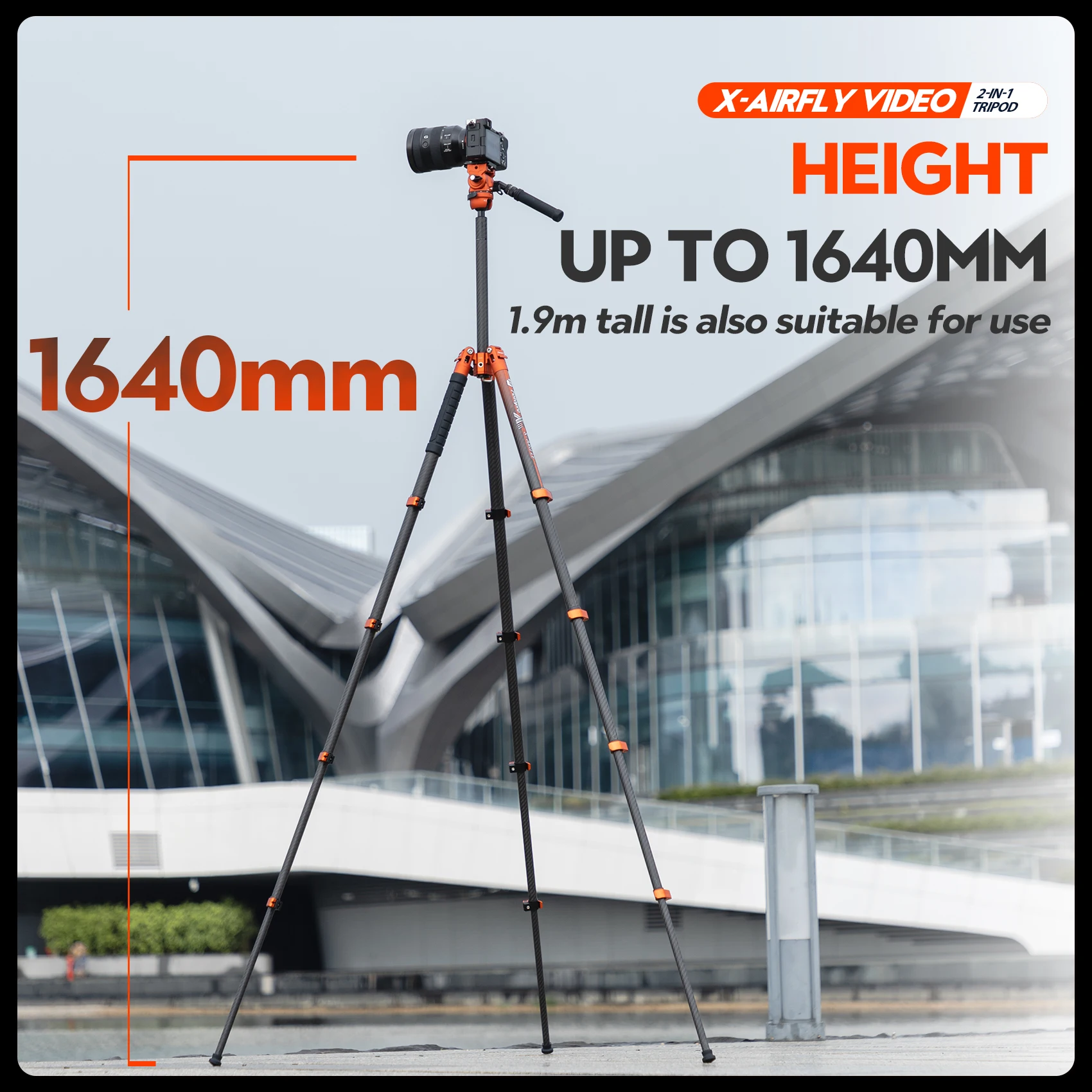 Fotopro X-Airfly Video Carbon Fiber Tripod 164CM Portable Travel Tripod for Camera with  Ball Head Fluid Head  Flip Lock