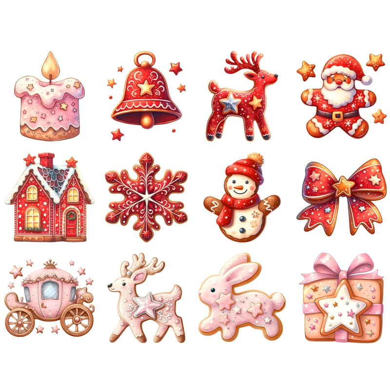 

Christmas Cookies tree snowman red bow Halloween Iron On Ironing Patches For Children's Clothes Thermal Transfer Stickers Custom