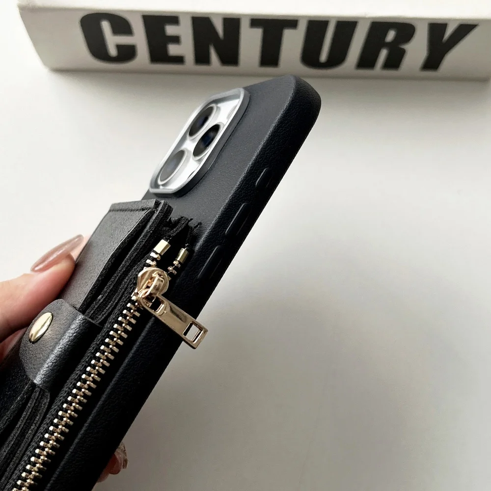 Crossbody Lanyard Card Slot Bag Bracket Leather Soft Phone Case For iPhone 16 15 14 13 12 11 Pro Max Plus Rope Neck Strap Cover