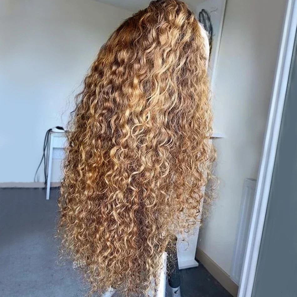 26Inch Highlight brown Preplucked Daily Long Kinky Curly Soft 180Density Lace Front Wig For Women With Baby Hair daily use