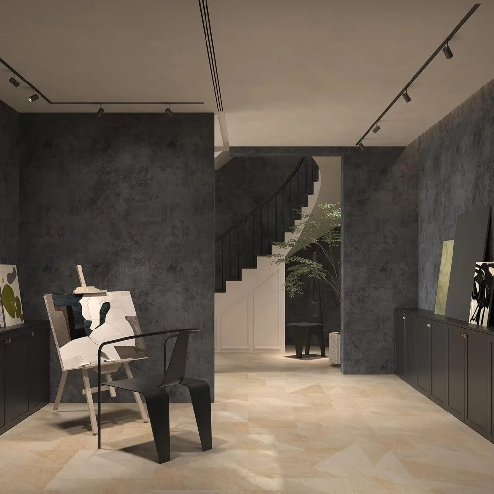 ورق جدران خرساني كبير الحجم وسميك للغاية باللون الأزرق الداكن والرمادي قابل للتقشير واللصق ورق اتصال صناعي أزرق فاتح ورمادي للجدران