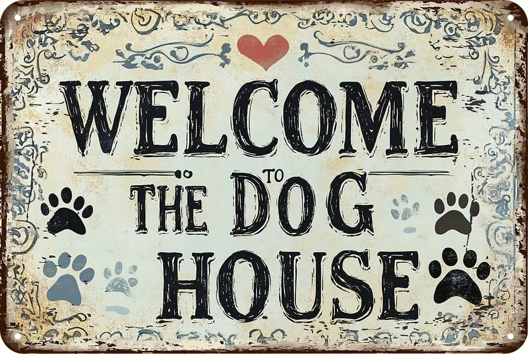 Warning Vintage Dogs House Tin Sign,Retro Beware of Dog Metal Sign,Decorative Plaque,Wall Art Poster for Outdoor Home Fence Kitc