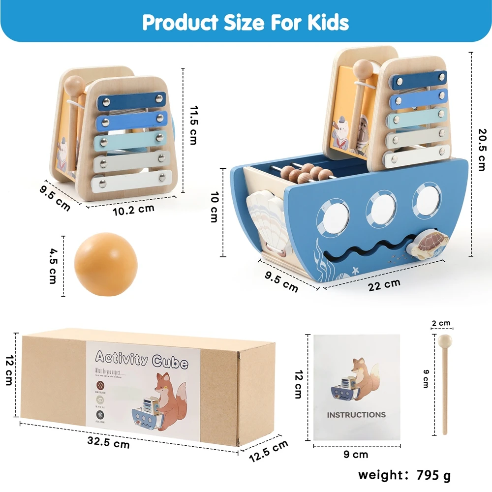 Bebê de madeira montessori brinquedos dos desenhos animados navio de madeira multi-função jogo música percussão brinquedo sensorial brinquedos educativos para recém-nascidos