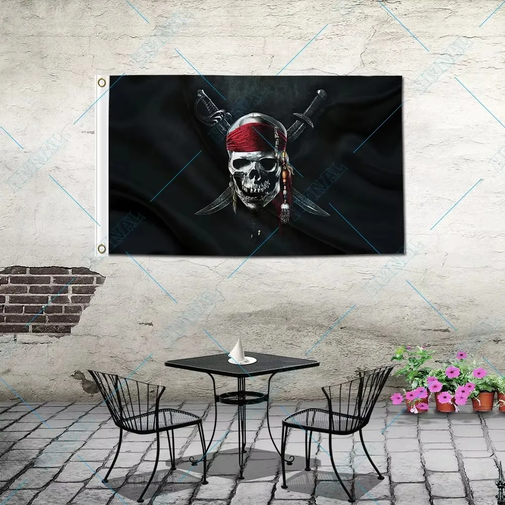 90x150cm CUSTOM banner of Sword blade Pirate with red headscarf flag