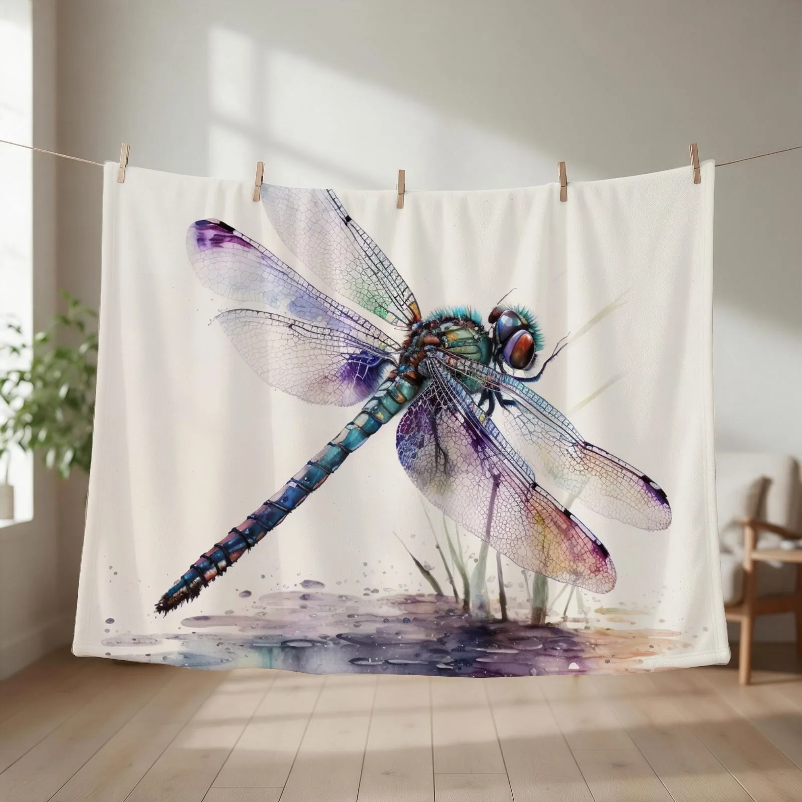 Dragonfly watercolour painting 2 Throw Blanket couch cozy soft plush fuzzy picnic outdoor blanket