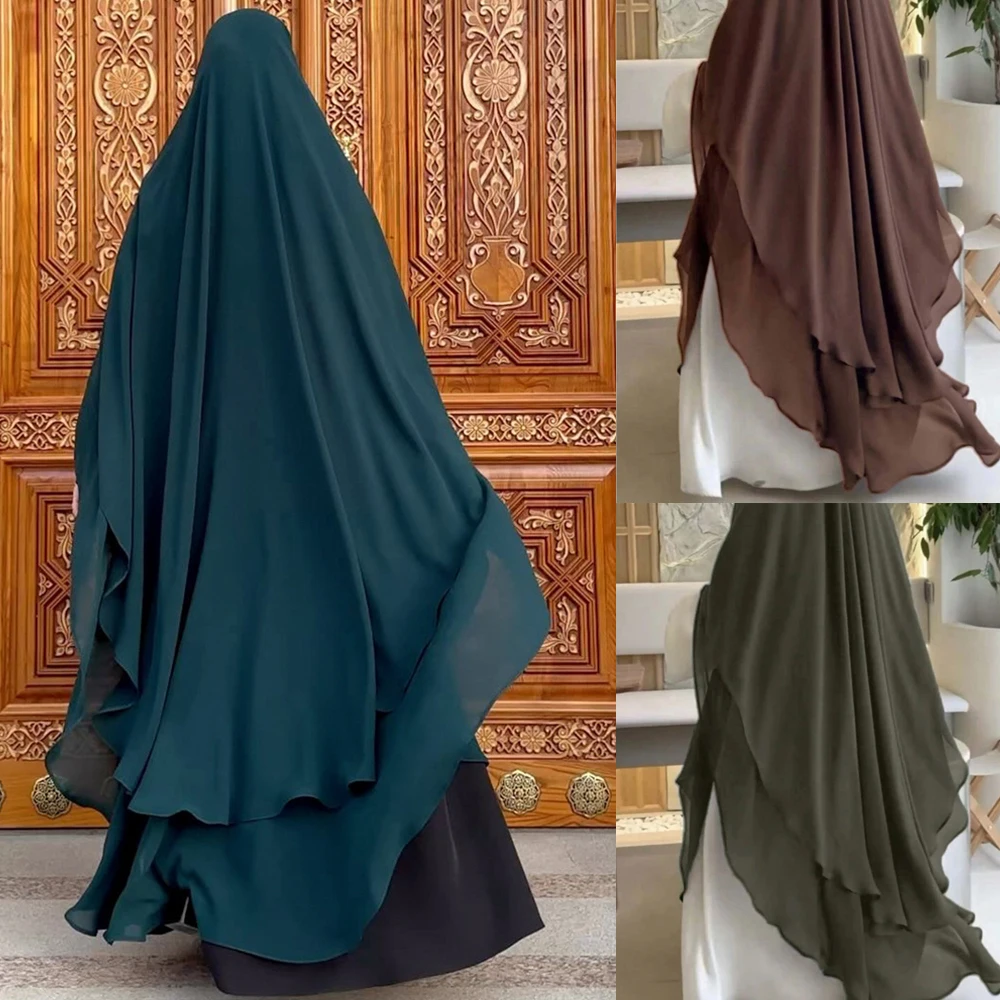 

Saudi Arabic Headscarf Khimar Muslim Women 2 Layer Large Hijab Scarf Islam Prayer Garment Overhead Burqa Eid Ramadan Niqab Abaya