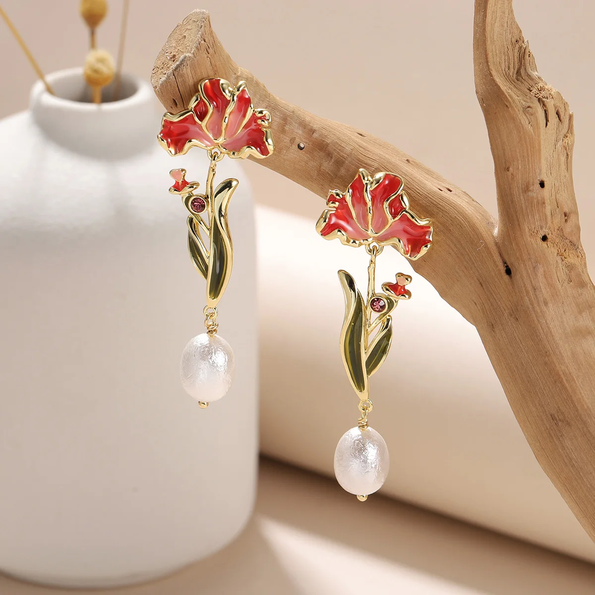 

Trendy Colorful Enamel Floral Pearl Drop Earrings - Fashion Long Dangle Jewelry for Ladies