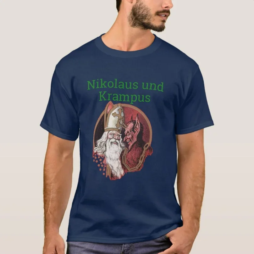 Nikolaus and Krampus German Christmas T-Shirt 100% Cotton O-Neck Summer Short Sleeve Casual Mens T-shirt Size S-3XL