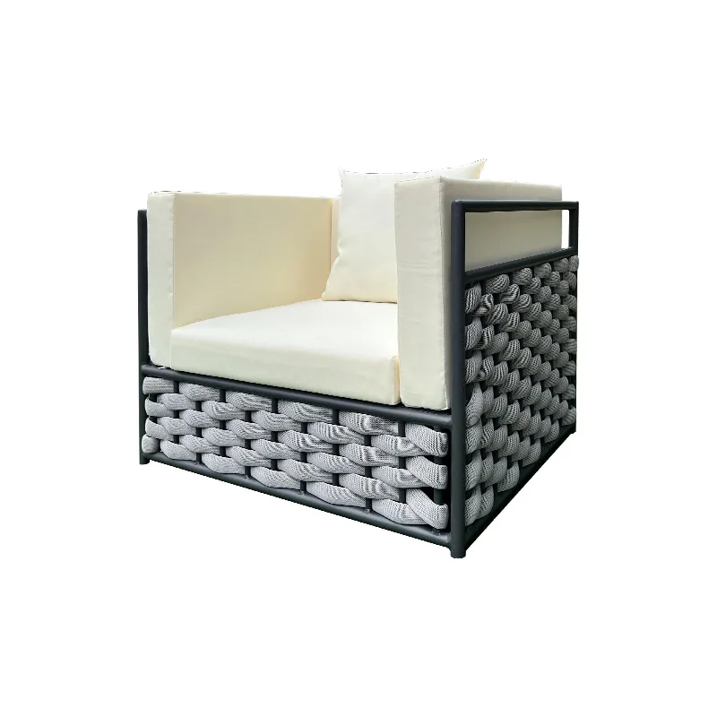 

Садовая мебель в скандинавском стиле: диван из теслин-тканого полотна для двора, пляжа, виллы, сада, алюминиевый кофейный столик и стул.