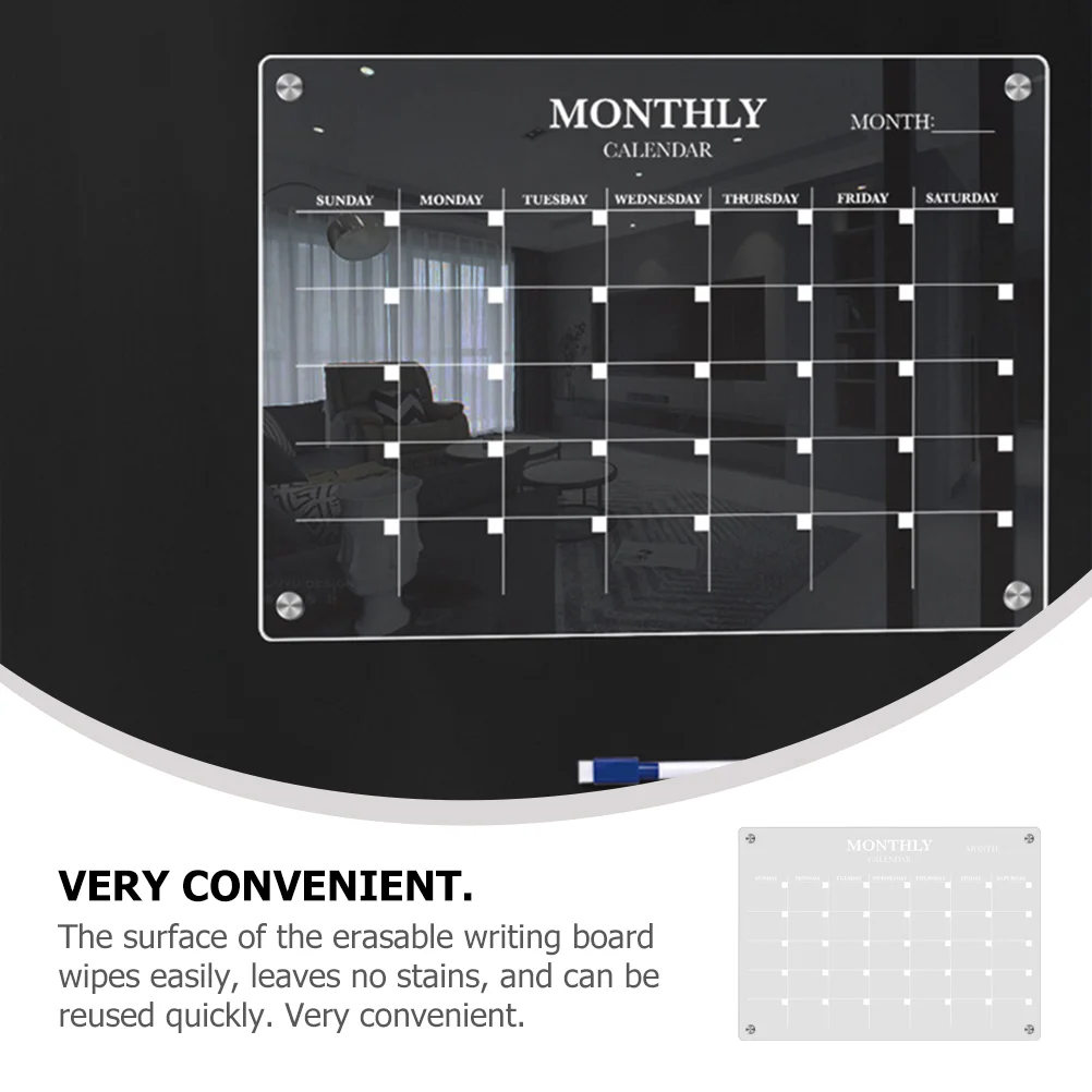 Tableau blanc magnétique transparent avec stylo, plaque de cuisine, réfrigérateur, calendrier effaçable à sec, pratique, tableau de calendrier