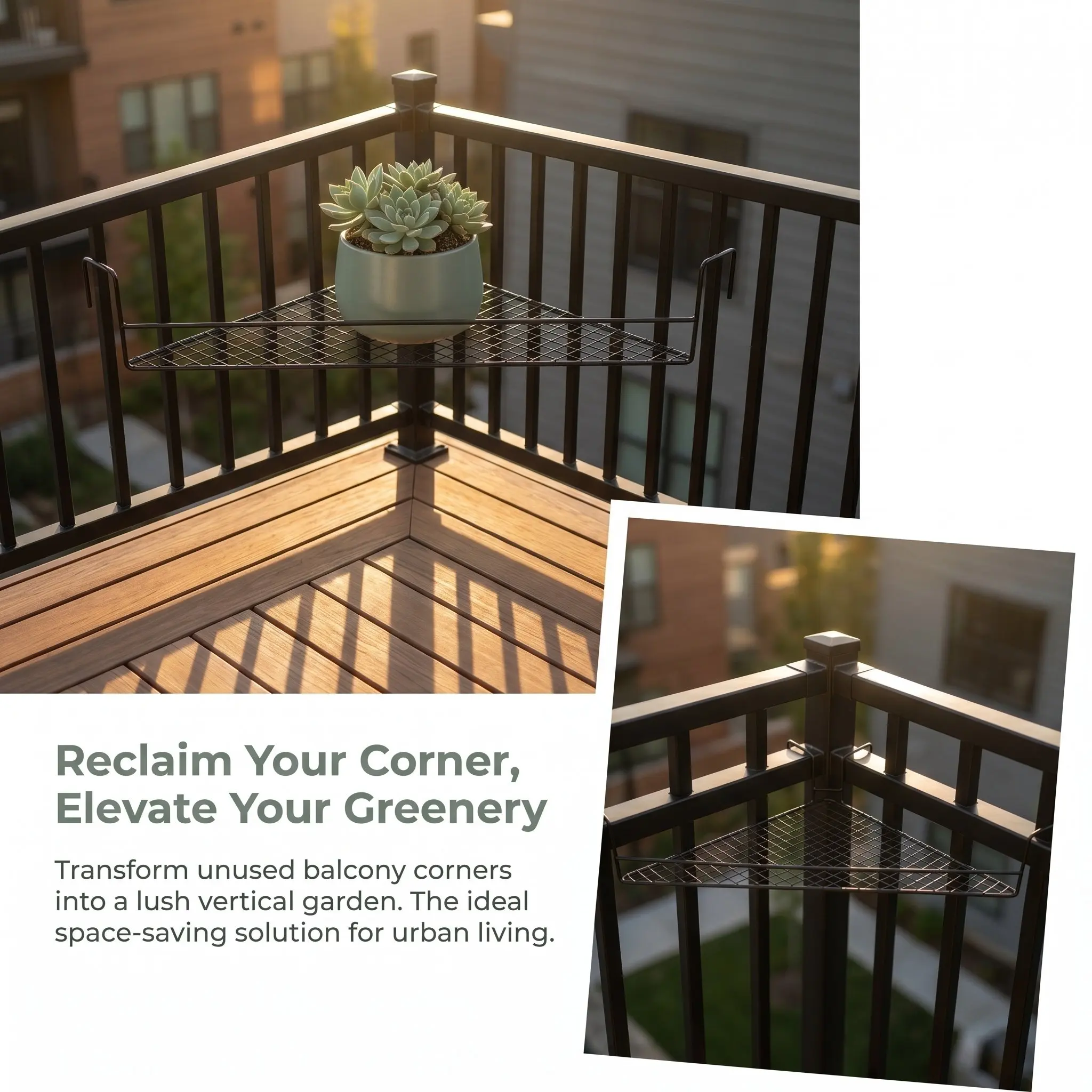 Railing Corner Plant Holder Triangular Metal Wire Hanging Shelf for Balcony Patio Garden Terrace