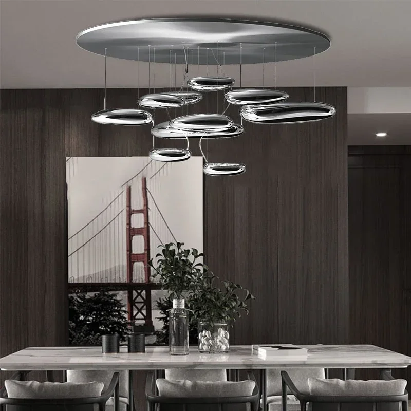 Modern Chrome Steel Led Pendant Light Living Dining Room Chandelier Lighting Home Decor Kitchen Bar Villa Hanging Lamp Luminaire