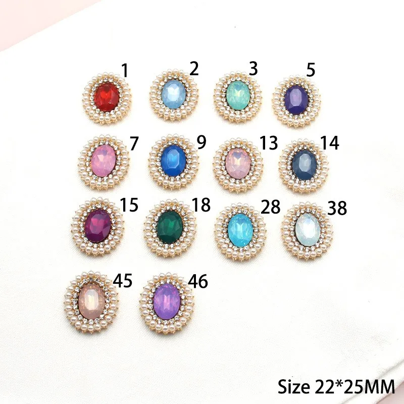 10Pcs 22*25MM Oval Alloy Water Rhinestone Pearl Resin Flower Plate Jewelry Accessories Diy Wedding Dress Headwear Decoration