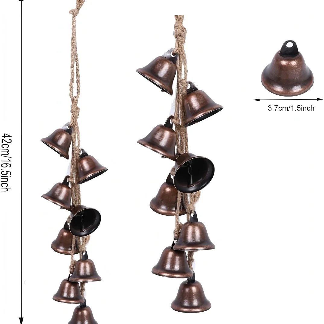 

10PCS XMAS Jingle Bells with Jute Hanging Rope Witch Bell Protection for Door Knob Hanging Magic Wind Chimes Indoor Patio Decor