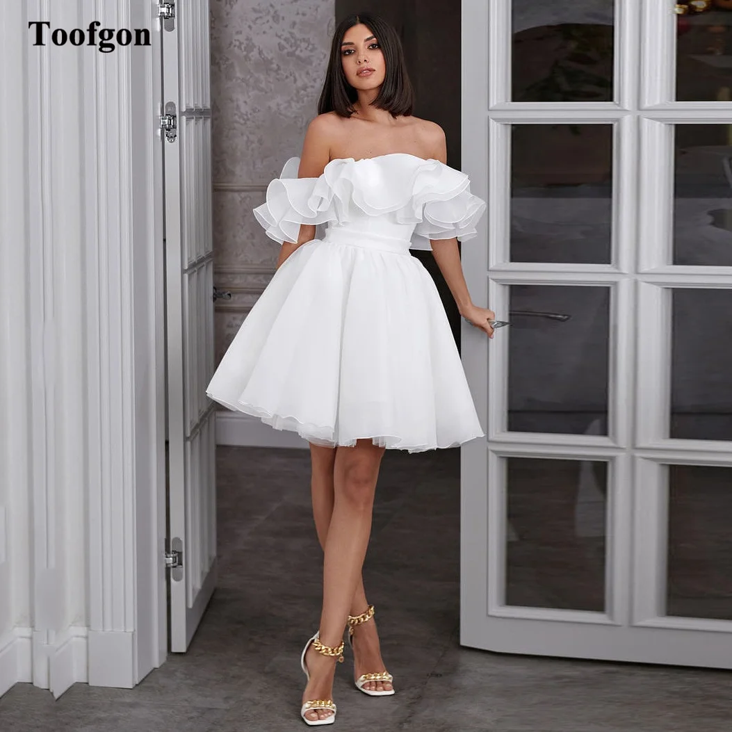 Toofgon-Vestido corto de Organza para mujer, traje de boda con tirantes escalonados, hombros descubiertos, Formal, fiesta, 2024