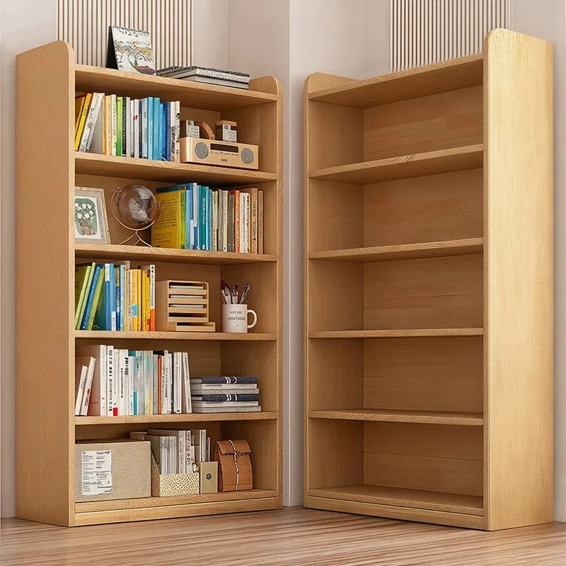 Solid Wood Bookshelf, Integrated Floor Storage Cabinet Against Wall for Home Use