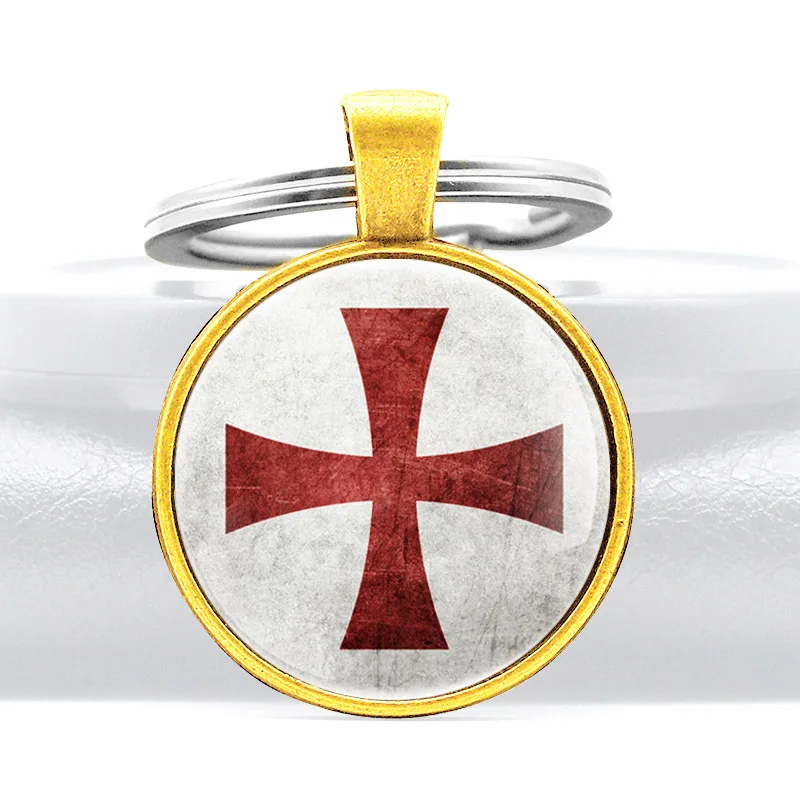 templar keychain Cross Glass Dome key Chains Charms Men Women Templar Order Key Ring Antique Jewelry Gifts