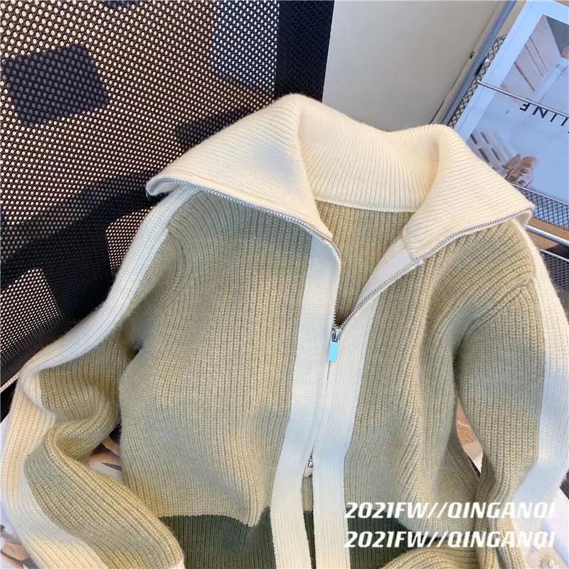 Zipper sweater cardigan female spring 2023 new women solid fashion design small Japanese loose cardigan sweater female top