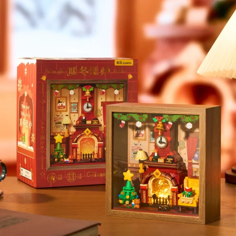 Ciepły Zimowy Kominek Klocki Konstrukcyjne Ramka na Zdjęcia Stereoskopowy Model Obrazu Zabawka Ozdoba na Biurko Prezent Świąteczny