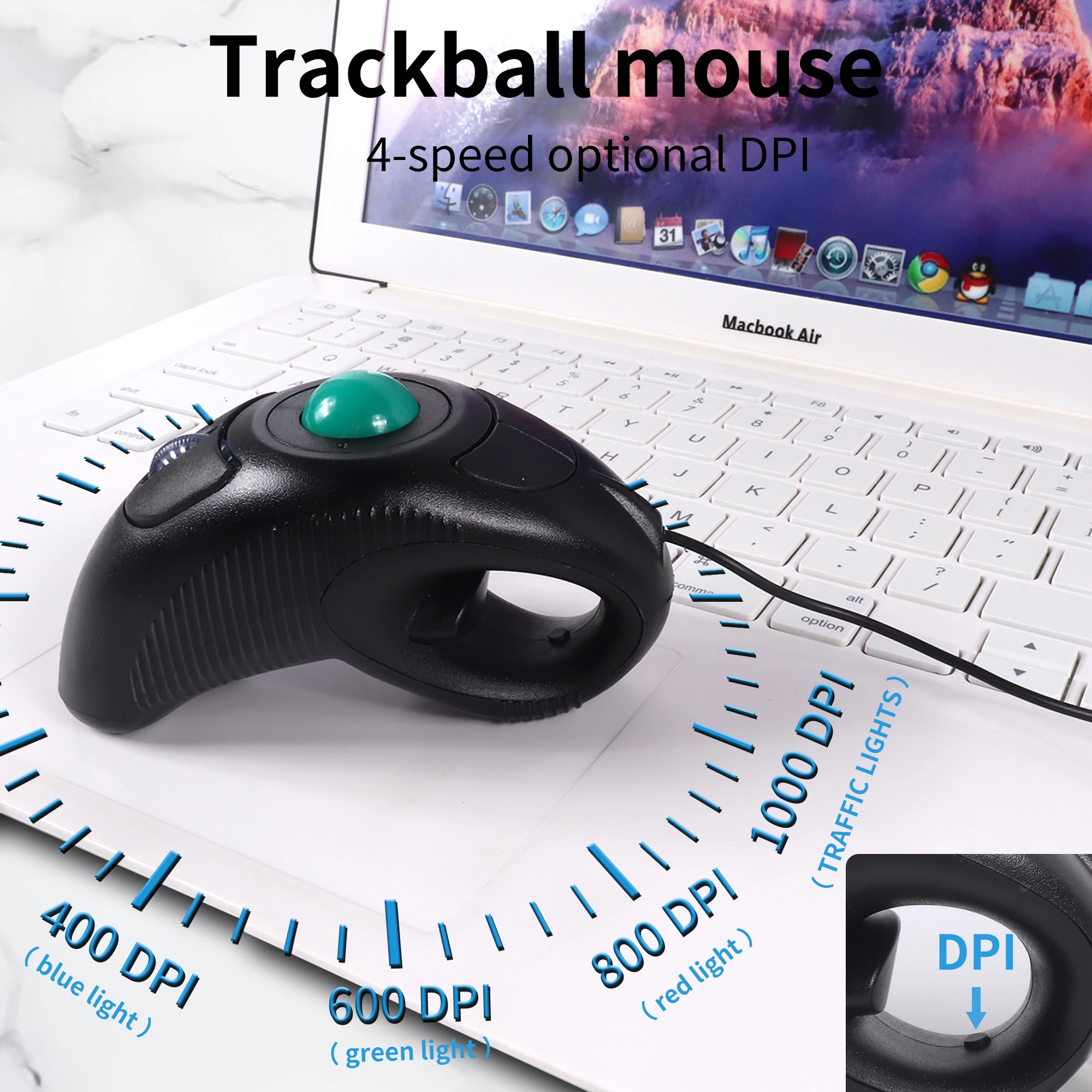 Com fio Trackball Mouse, Polegar-controlado, Handheld, Ratos sem fio, Portátil, Ar, Laser Pointer, Laptop, PPT, Apresentação, Novo