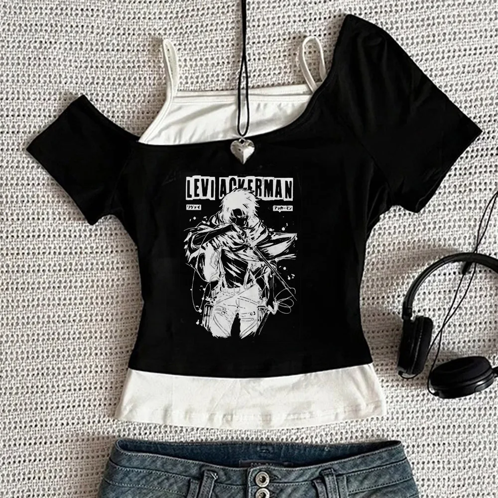 Ataque a los Titanes top corto escena adolescente cutecore moda coreana camiseta anime barata gráfico harajuku kawaii de los 2000