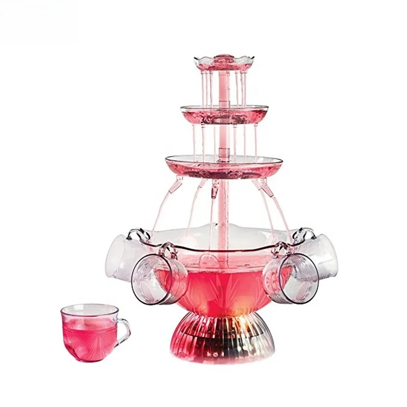 3-Tier Electric Cocktail Red Wine Drinking Fountain Beverage Beer Party Fountain With LED Lighted Base Includes 5 Reusable Cupsc