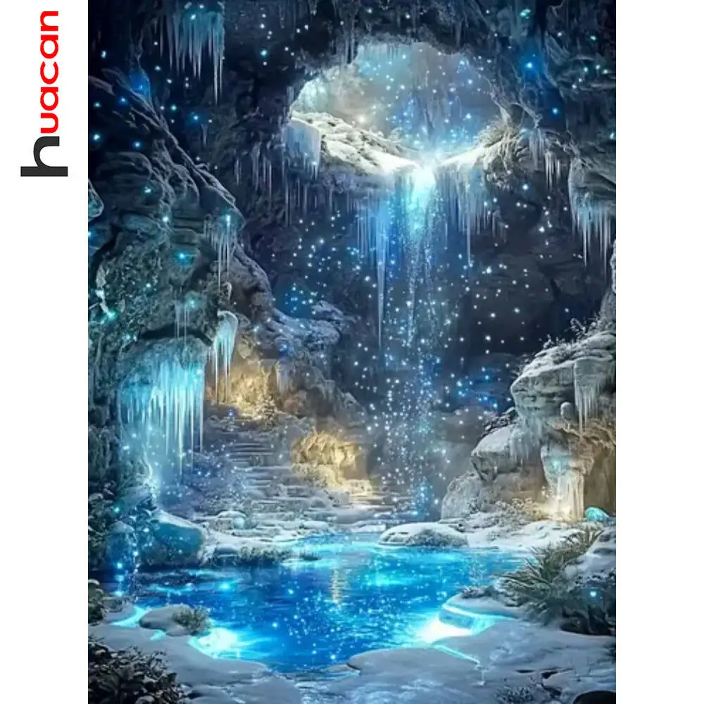 Huacan 5D-Diamantgemälde, Wasserfall-Landschaft, voller Platz, runder Bohrer, Mosaik, Fantasy-Gemälde, Heimdekoration