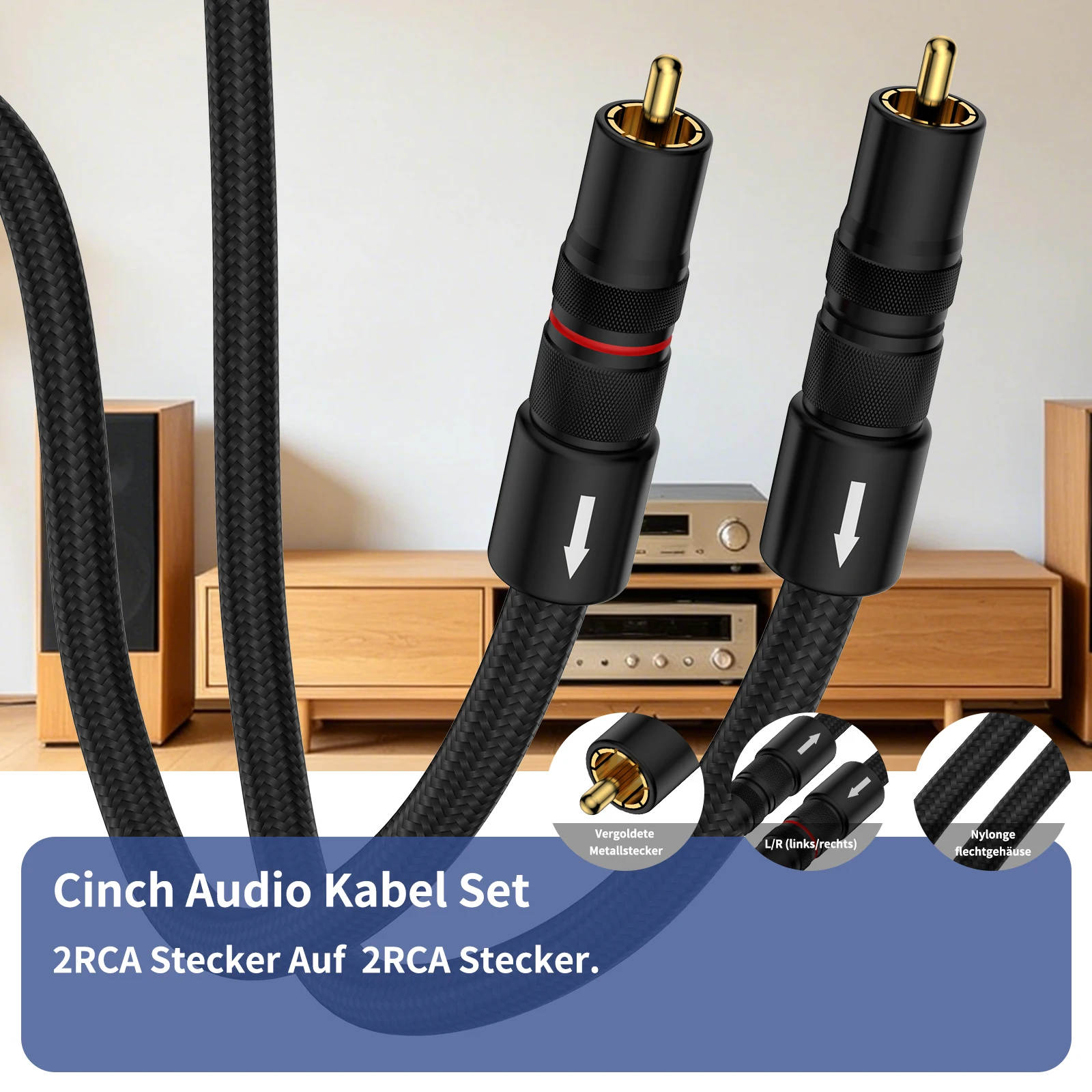 Audiocrast HIFI RCA Cable Male to Male Gold Plated Braided Cinch Audio Cable Audiophile Interconnect For CD Amplifier