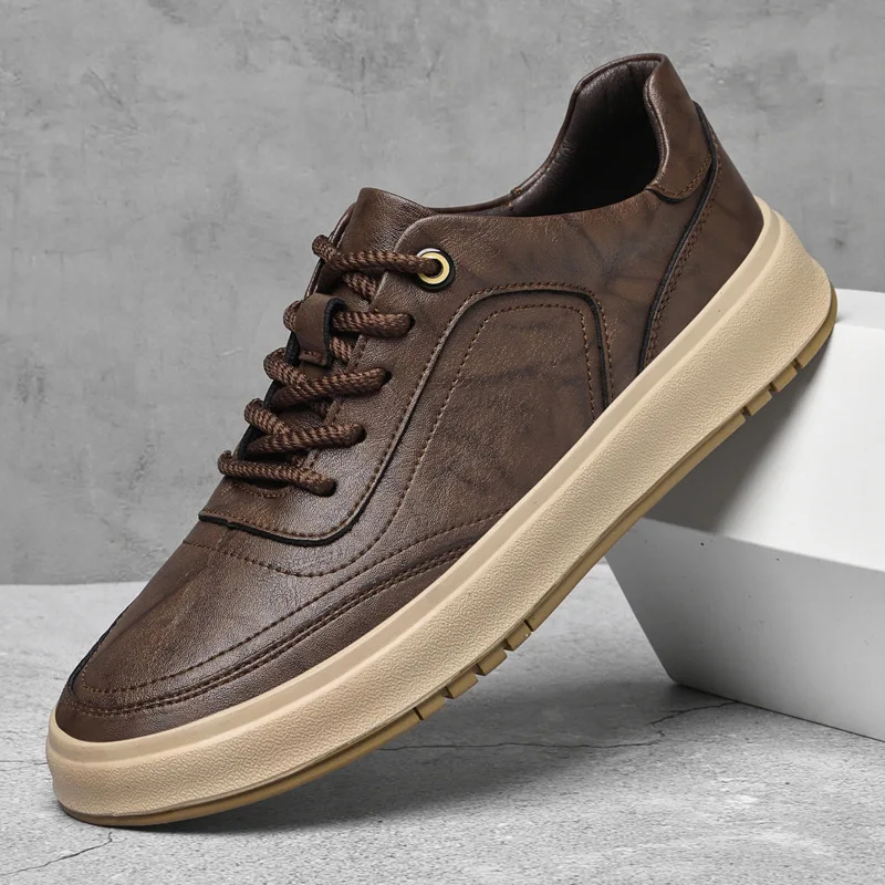Board shoes men 2026 new cowhide casual shoes men retro versatile youth leather shoes