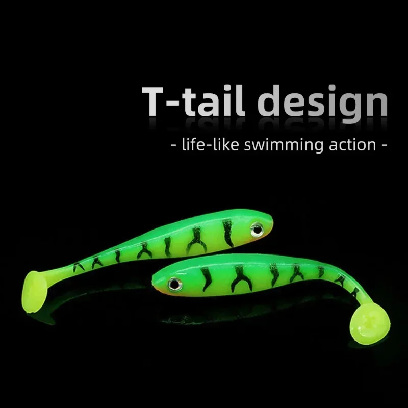 5PCS T-tail Rockvibe Soft Bait 7cm 2.1g Artificial Worm 3D Fish Eye Wobbler Bait for Jig Head Predator for Perch Fishing Lure