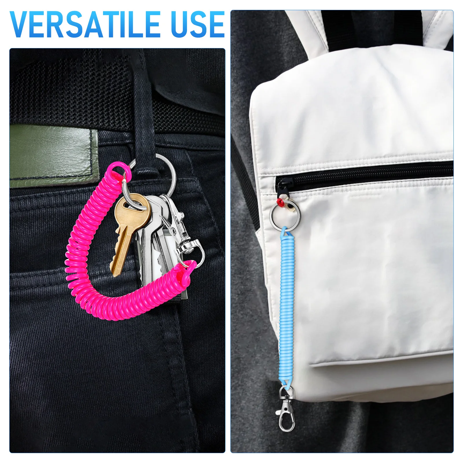 

10 Pcs Spring Keychain High Elasticity Spiral Coil Cord Retractable Wrist Outdoor Key Hooks Chain Rings Stretchy