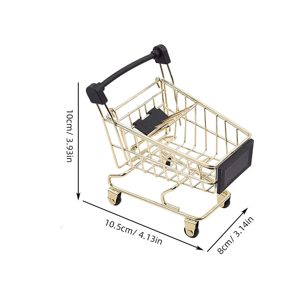 Carrito de compras de Metal para niños, Mini carrito de supermercado para juego de imitación, cesta de almacenamiento de escritorio, carrito de comestibles de simulación, 4 Uds.