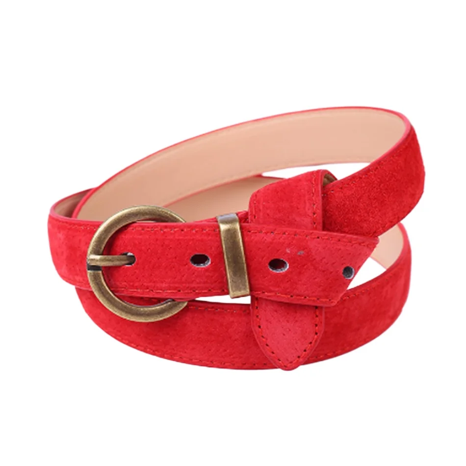 

Red Leather Ring Belt Women Pin Buckle Belt Jeans Female Circle Wasit Real Leather Pigskin Ladies Brand Belts Fashion New Design
