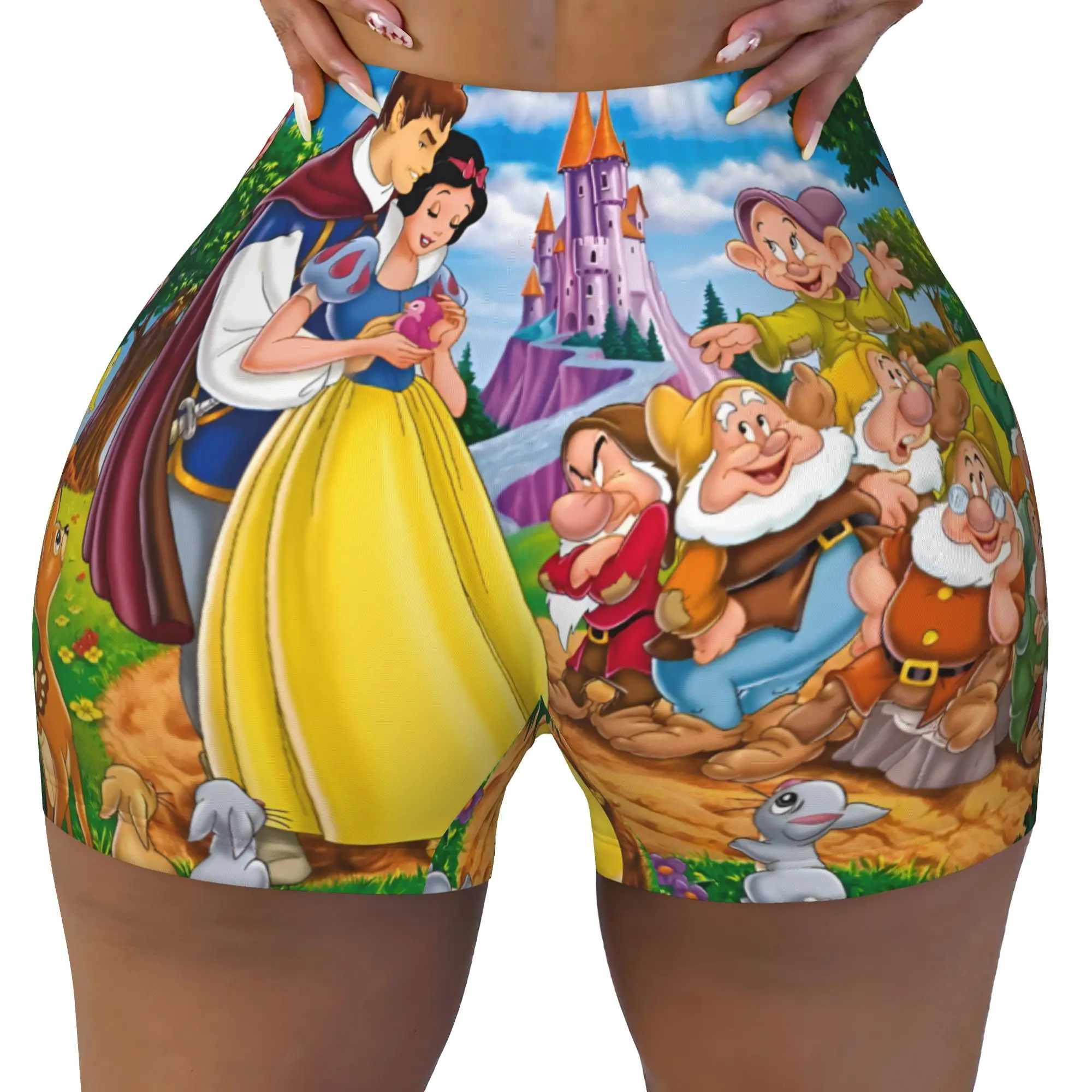 Custom Seven Dwarfs Anime Workout Biker Running Shorts Women's Cartoon Gym Yoga Shorts