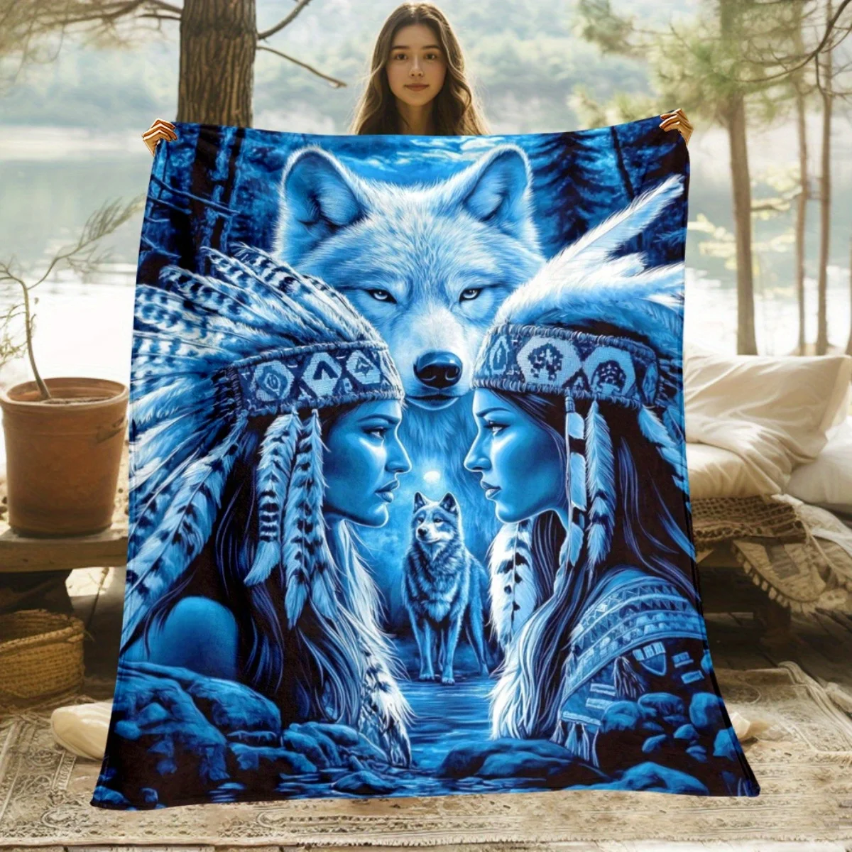 1pc  Wolf Form Blanket- Lightweight Throw for Sofa, Outdoor, Camping, Livingroom, Office, Chair, and Bed - Digital Printing Soft