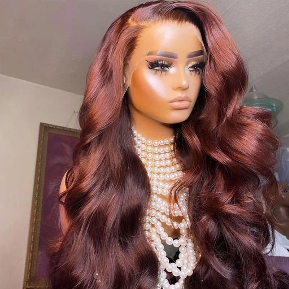 

Brazilian Colored Human Hair Wig Bright Brown Body Wave Cosplay Transparent 13x4 HD Lace Frontal Wigs For Women Wear And Go